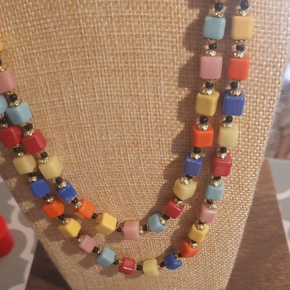 Murano Glass Block Bead Necklace - Picture 4 of 4